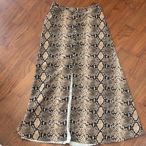 Zara Snake-Print A-Line Midi Skirt in Beige and Black